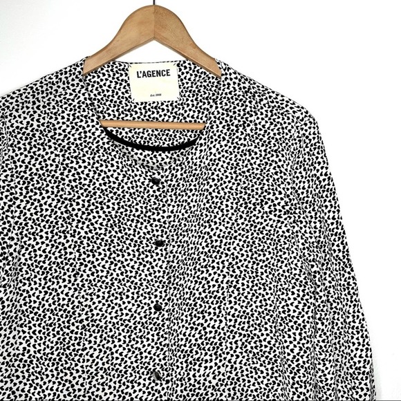 L'agence Button Down Blazer Jacket Blouse Hearts Print Long Sleeves Top Size S - Picture 8 of 10